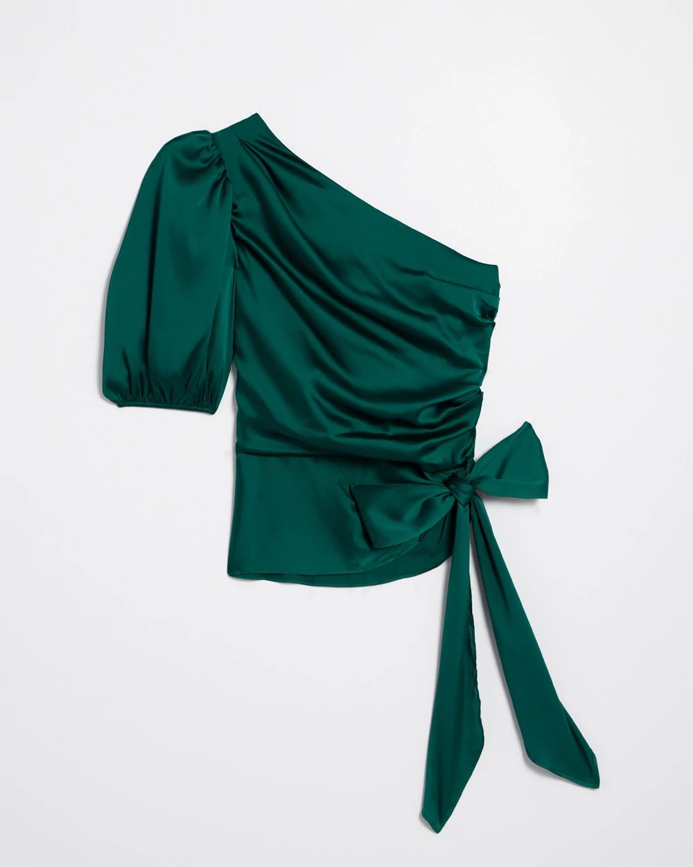 One Shoulder Satin Tie Blouse